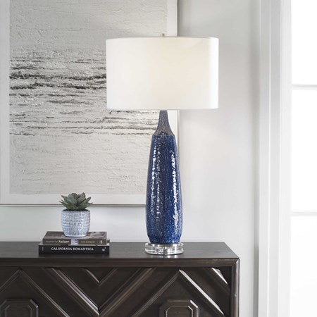 Uttermost Newport Cobalt Blue Glazed Ceramic Table Lamp With White Linen Shade