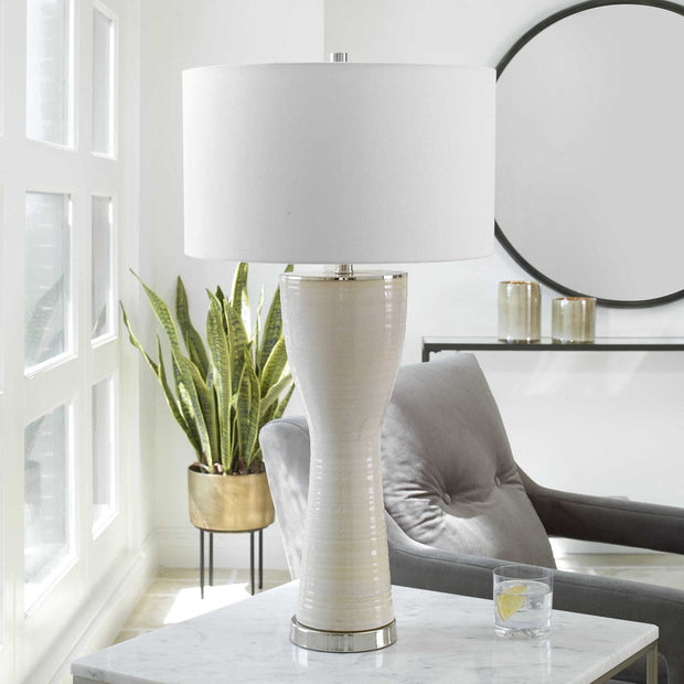 Uttermost Amphora Off-White Crackle Glaze Ceramic Table Lamp With White Drum Shade