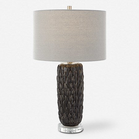 Uttermost Nettle Mushroom Gray Glazed Ceramic Table Lamp With Drum Shade