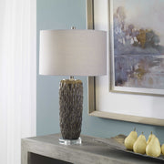 Uttermost Nettle Mushroom Gray Glazed Ceramic Table Lamp With Drum Shade