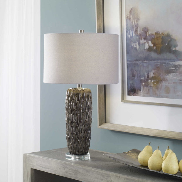 Uttermost Nettle Mushroom Gray Glazed Ceramic Table Lamp With Drum Shade