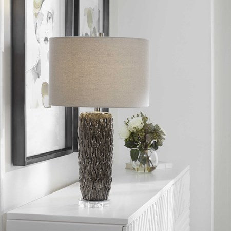 Uttermost Nettle Mushroom Gray Glazed Ceramic Table Lamp With Drum Shade