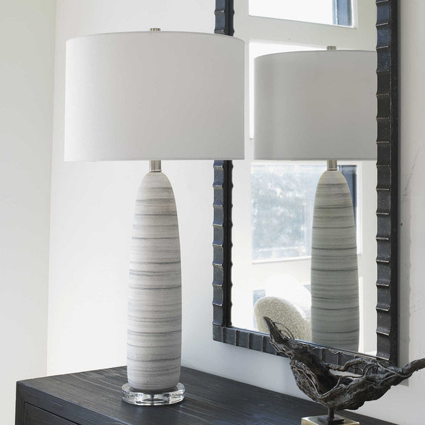 Uttermost Levadia White Glazed Ceramic Table Lamp With White Drum Shade