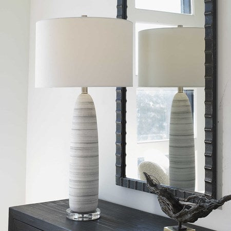 Uttermost Levadia White Glazed Ceramic Table Lamp With White Drum Shade