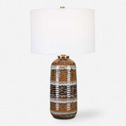 Uttermost Roan Clay, Taupe and Charcoal Ceramic Table Lamp With White Linen Shade