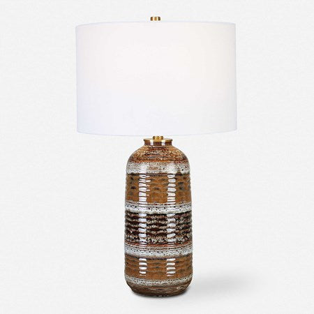 Uttermost Roan Clay, Taupe and Charcoal Ceramic Table Lamp With White Linen Shade