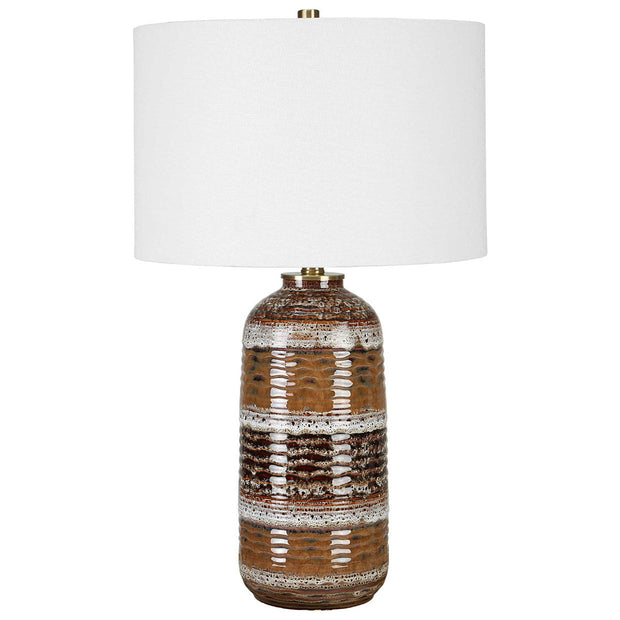 Uttermost Roan Clay, Taupe and Charcoal Ceramic Table Lamp With White Linen Shade