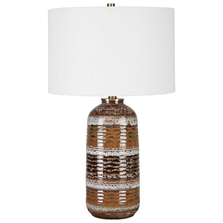 Uttermost Roan Clay, Taupe and Charcoal Ceramic Table Lamp With White Linen Shade