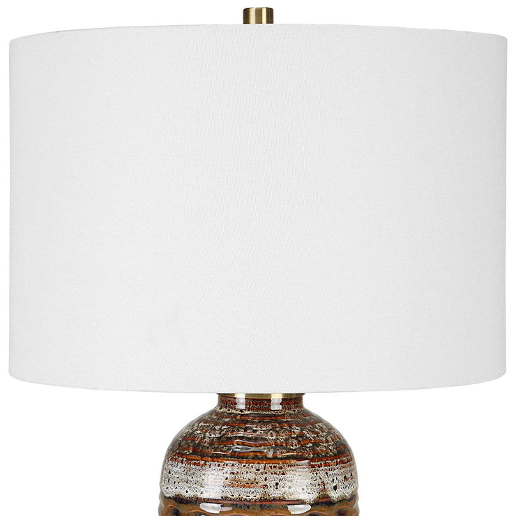 Uttermost Roan Clay, Taupe and Charcoal Ceramic Table Lamp With White Linen Shade