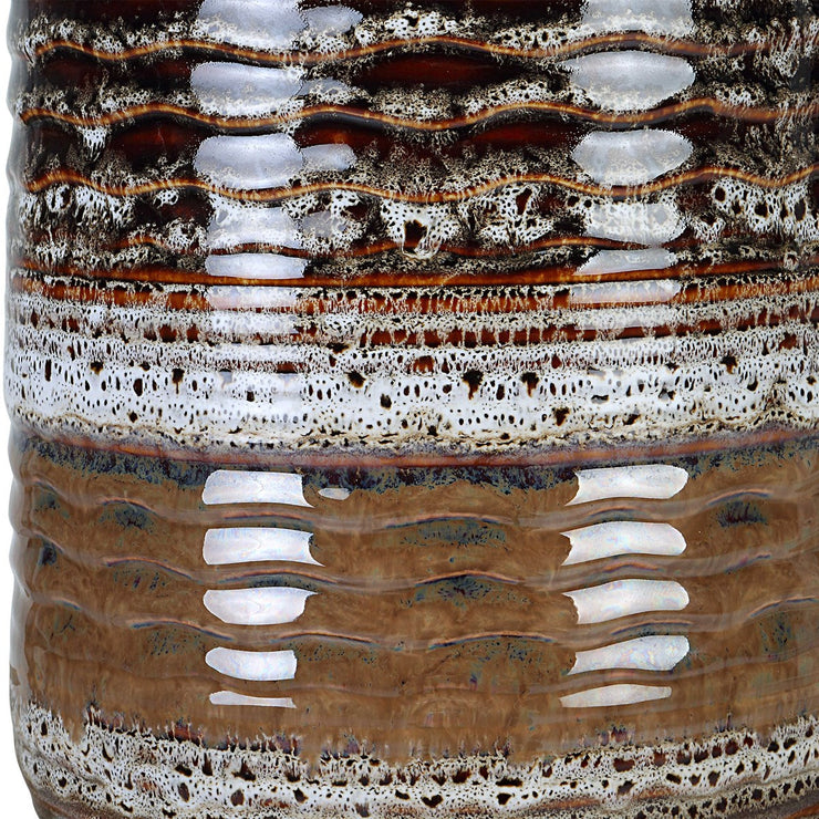 Uttermost Roan Clay, Taupe and Charcoal Ceramic Table Lamp With White Linen Shade