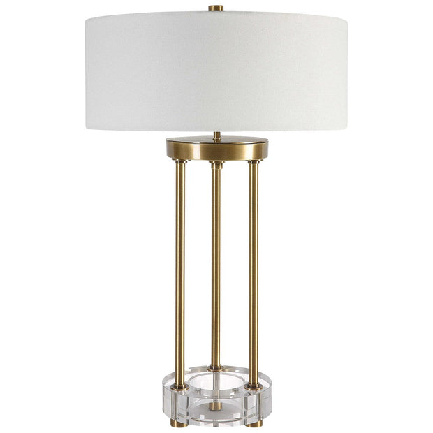 Uttermost Pantheon Antiqued Brass Iron Table Lamp With White Linen Shade