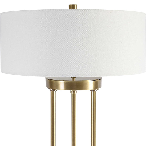 Uttermost Pantheon Antiqued Brass Iron Table Lamp With White Linen Shade