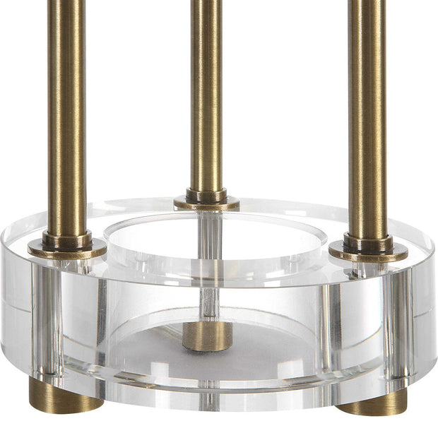 Uttermost Pantheon Antiqued Brass Iron Table Lamp With White Linen Shade