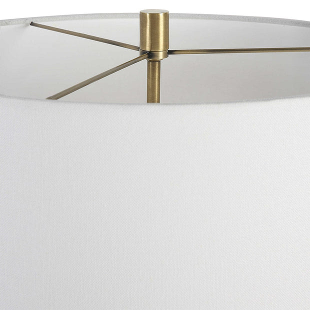 Uttermost Pantheon Antiqued Brass Iron Table Lamp With White Linen Shade