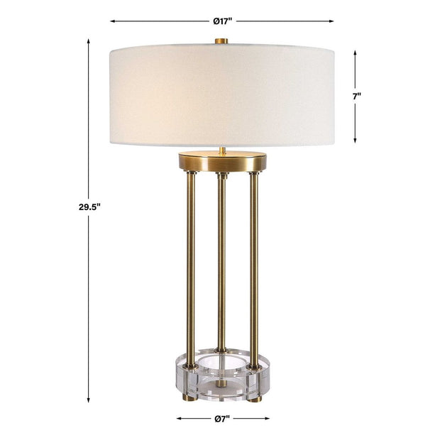 Uttermost Pantheon Antiqued Brass Iron Table Lamp With White Linen Shade