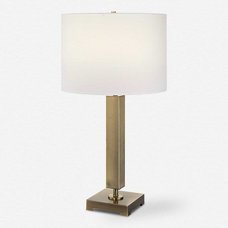 Uttermost Duomo Antique Brass Table Lamp With White Linen Shade