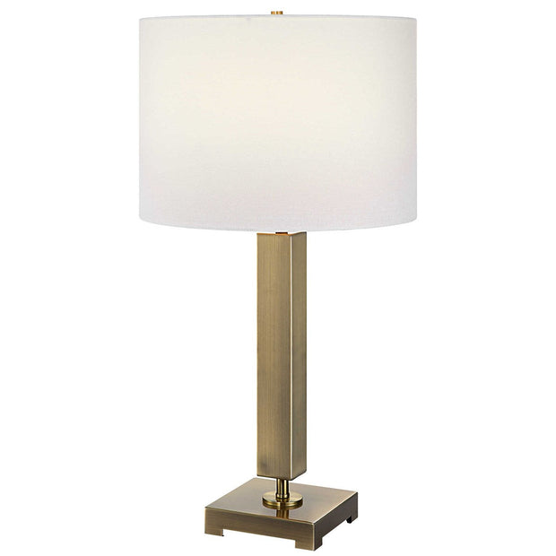Uttermost Duomo Antique Brass Table Lamp With White Linen Shade