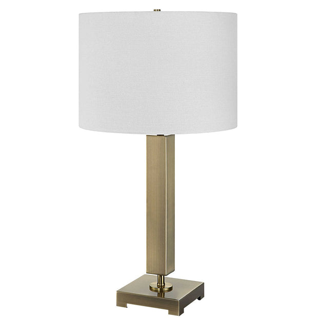 Uttermost Duomo Antique Brass Table Lamp With White Linen Shade