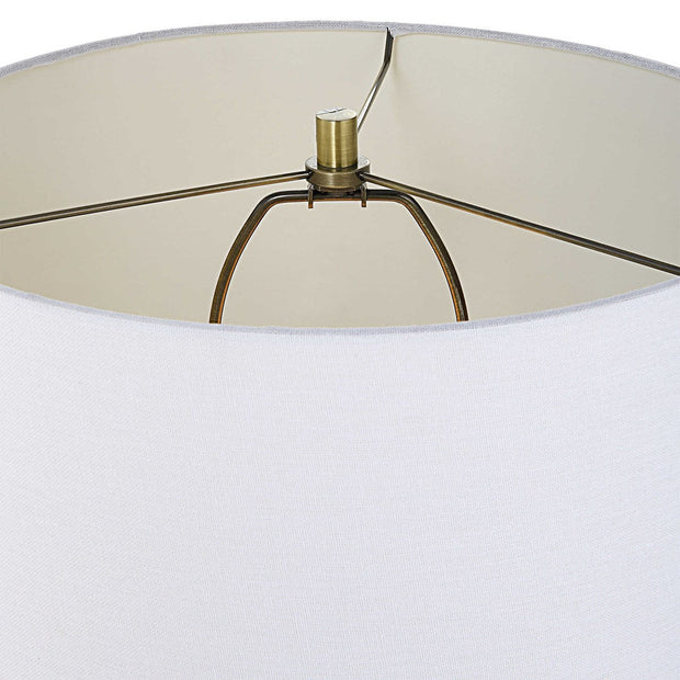 Uttermost Duomo Antique Brass Table Lamp With White Linen Shade