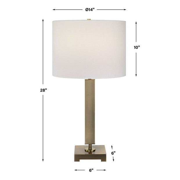 Uttermost Duomo Antique Brass Table Lamp With White Linen Shade