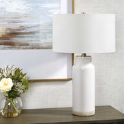 Uttermost Albany Textured White Glaze Ceramic Table Lamp With Drum Shade