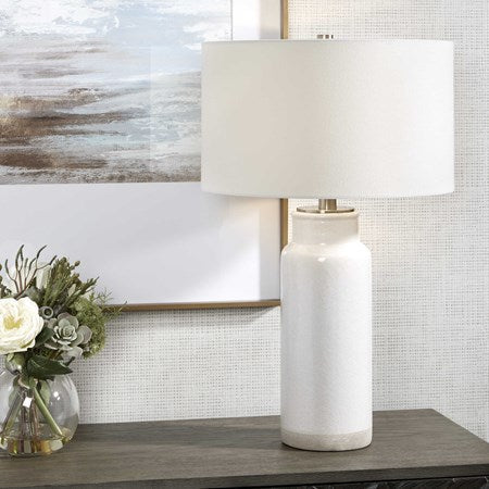 Uttermost Albany Textured White Glaze Ceramic Table Lamp With Drum Shade