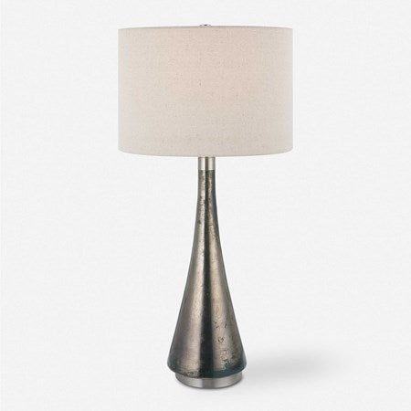 Uttermost Contour Blue Green Metallic Glass Table Lamp With Oatmeal Drum Shade