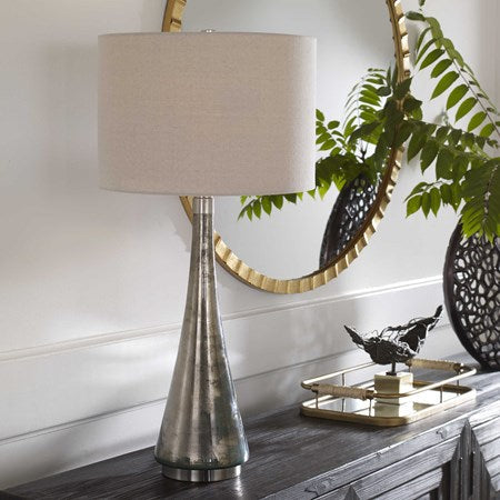 Uttermost Contour Blue Green Metallic Glass Table Lamp With Oatmeal Drum Shade