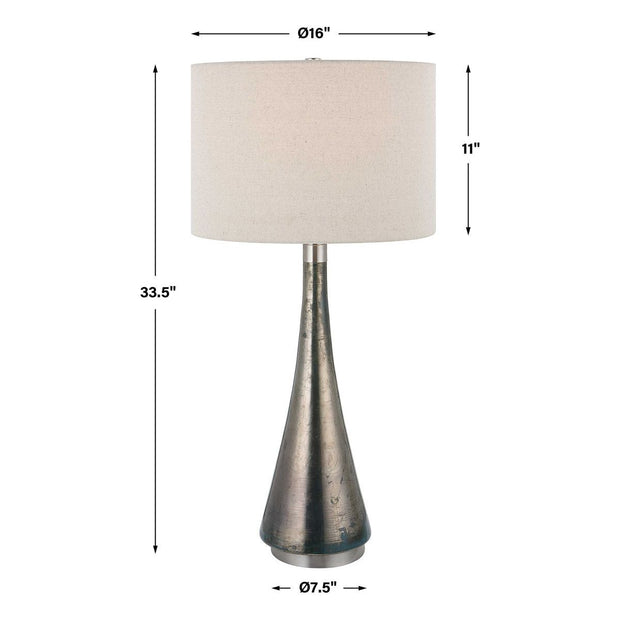 Uttermost Contour Blue Green Metallic Glass Table Lamp With Oatmeal Drum Shade