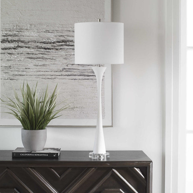 Uttermost Fountain Ivory Stone and Marble Buffet Lamp With White Shade
