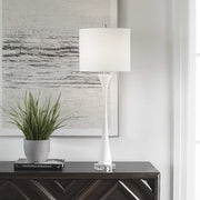 Uttermost Fountain Ivory Stone and Marble Buffet Lamp With White Shade