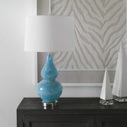 Uttermost Avalon Light Blue and Turquoise Glass Table Lamp With White Shade