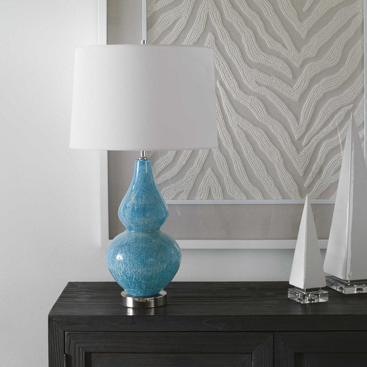 Uttermost Avalon Light Blue and Turquoise Glass Table Lamp With White Shade