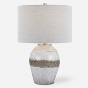 Uttermost Poul Light Gray Crackled Glazed Ceramic Table Lamp With Linen Shade