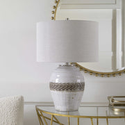 Uttermost Poul Light Gray Crackled Glazed Ceramic Table Lamp With Linen Shade