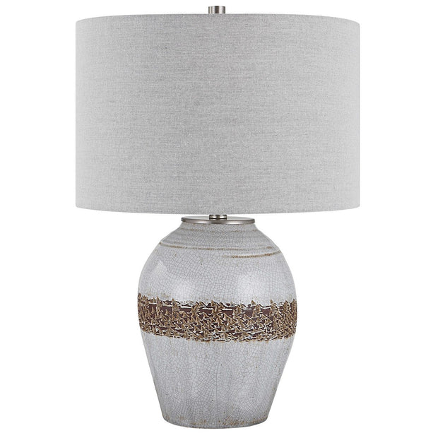 Uttermost Poul Light Gray Crackled Glazed Ceramic Table Lamp With Linen Shade