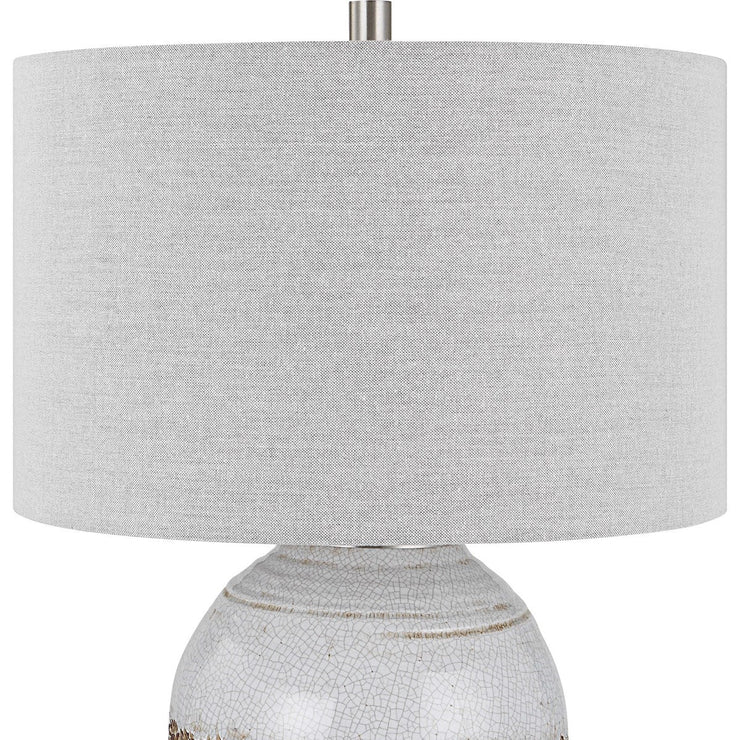 Uttermost Poul Light Gray Crackled Glazed Ceramic Table Lamp With Linen Shade