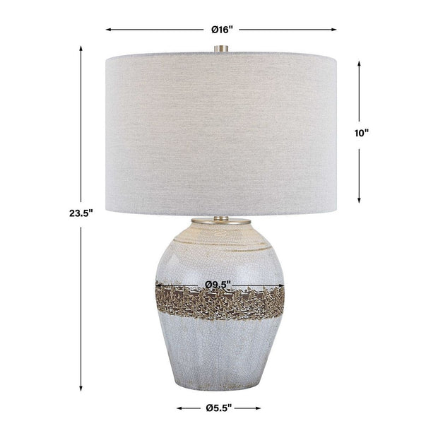 Uttermost Poul Light Gray Crackled Glazed Ceramic Table Lamp With Linen Shade