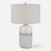 Uttermost Pinpoint Mottled White and Gray Ceramic Table Lamp With Linen Shade