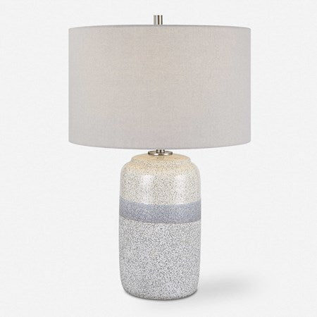Uttermost Pinpoint Mottled White and Gray Ceramic Table Lamp With Linen Shade
