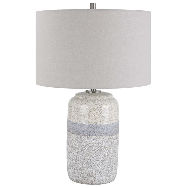 Uttermost Pinpoint Mottled White and Gray Ceramic Table Lamp With Linen Shade