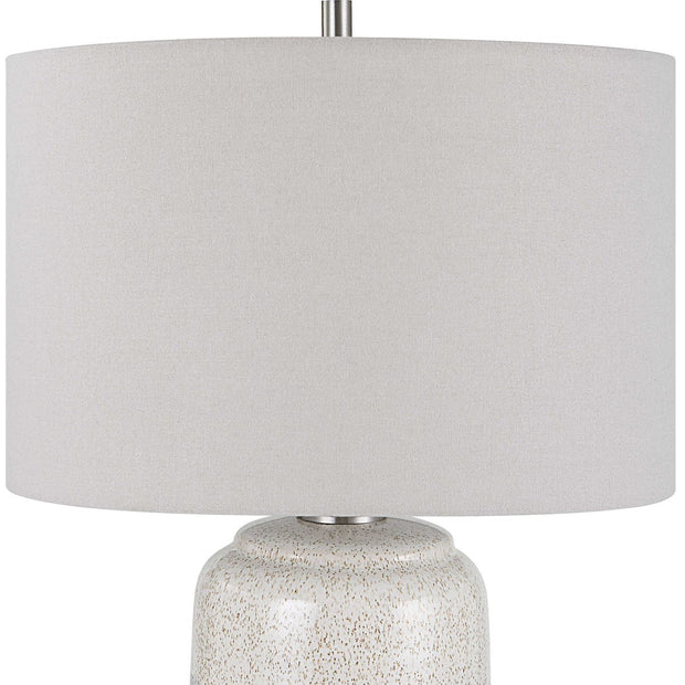 Uttermost Pinpoint Mottled White and Gray Ceramic Table Lamp With Linen Shade