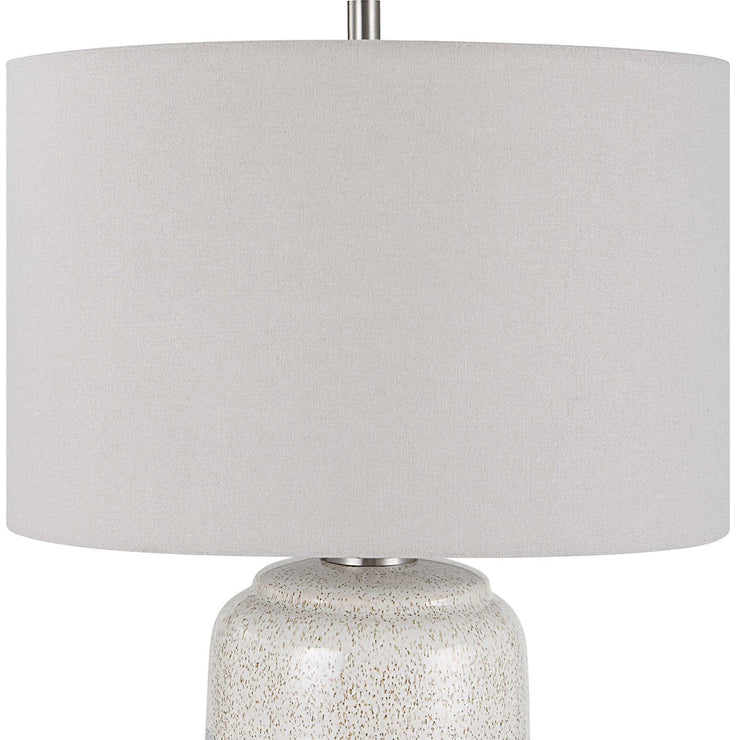 Uttermost Pinpoint Mottled White and Gray Ceramic Table Lamp With Linen Shade
