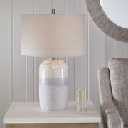 Uttermost Pinpoint Mottled White and Gray Ceramic Table Lamp With Linen Shade