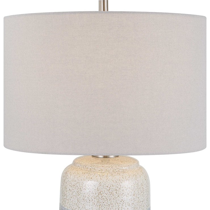 Uttermost Pinpoint Mottled White and Gray Ceramic Table Lamp With Linen Shade