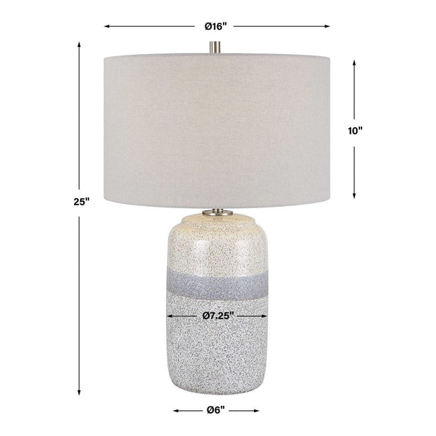 Uttermost Pinpoint Mottled White and Gray Ceramic Table Lamp With Linen Shade