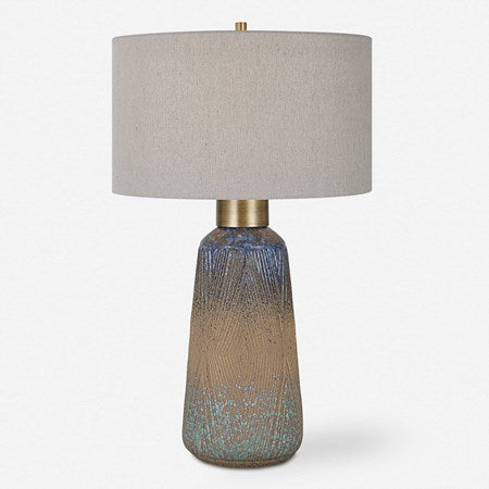 Uttermost Western Sky Golden Rust, Indigo and Blue-Green Ceramic Table Lamp With Gray Linen Shade