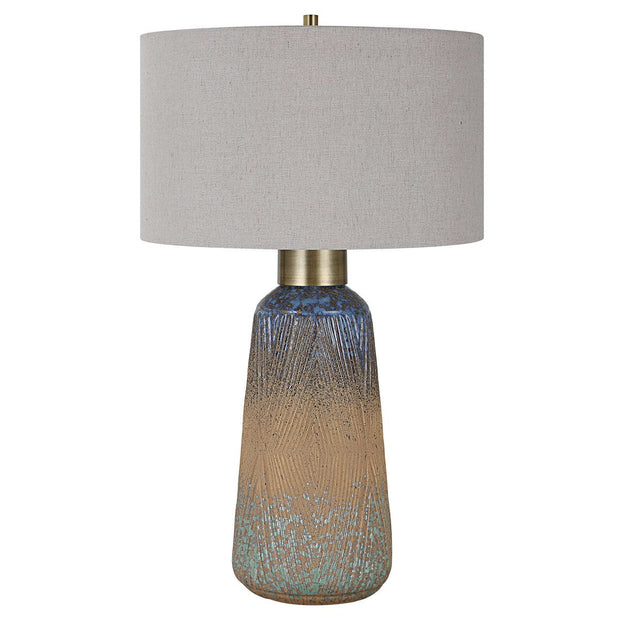 Uttermost Western Sky Golden Rust, Indigo and Blue-Green Ceramic Table Lamp With Gray Linen Shade