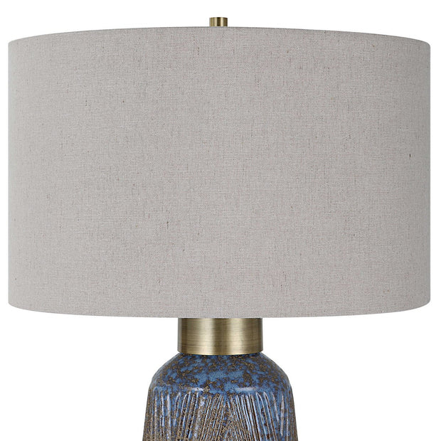 Uttermost Western Sky Golden Rust, Indigo and Blue-Green Ceramic Table Lamp With Gray Linen Shade
