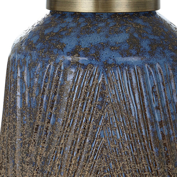 Uttermost Western Sky Golden Rust, Indigo and Blue-Green Ceramic Table Lamp With Gray Linen Shade